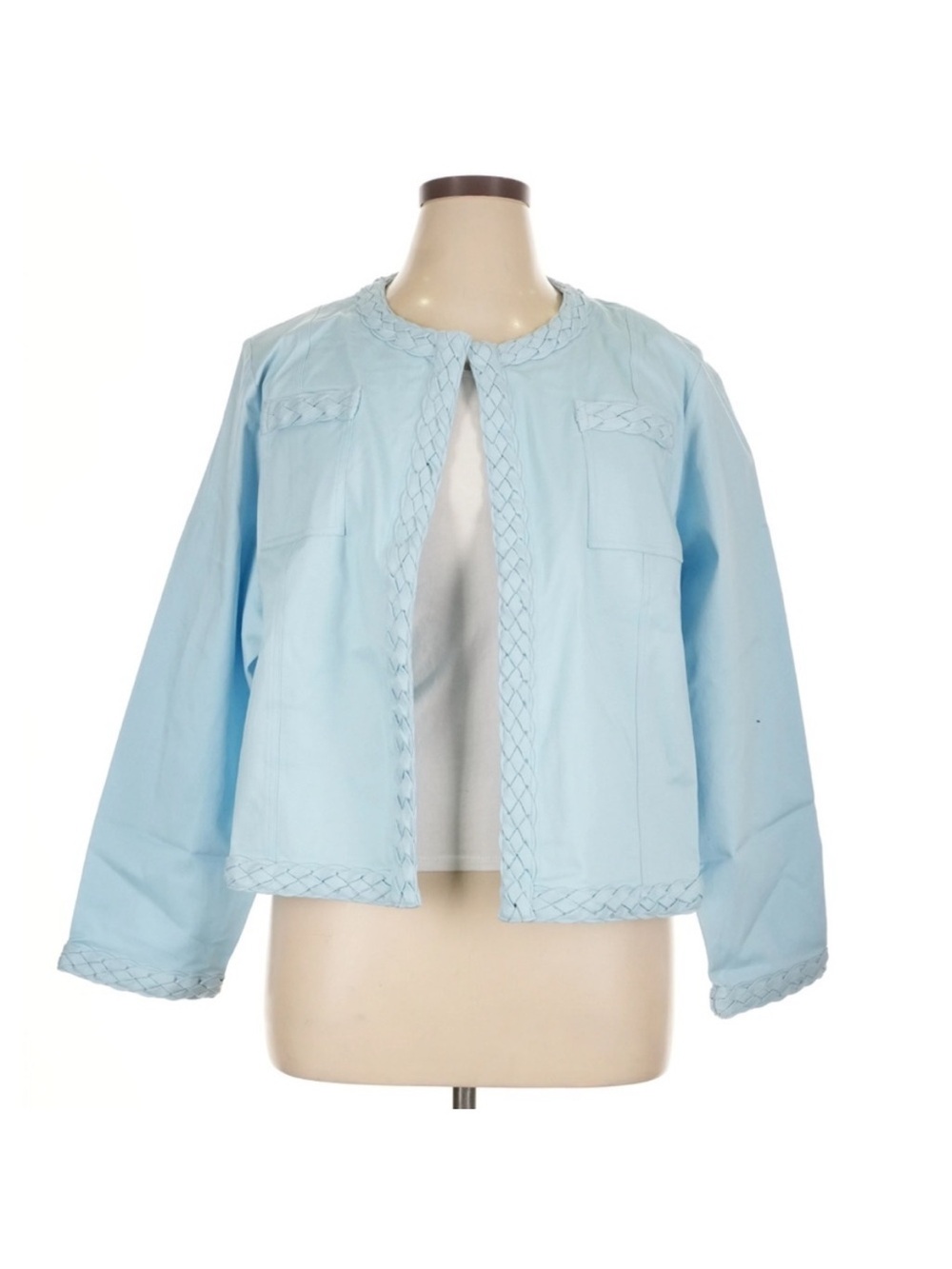 Ming Wang Blue Braided Trim Structured Blazer 1X Plus Size Workwear Jacket NWT - Picture 2 of 8